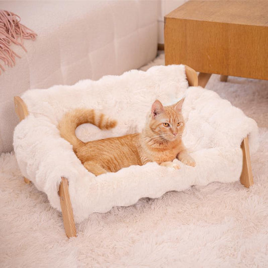 Elevated Pet Couch Bed, Wooden Cat and Small Dog Sofa